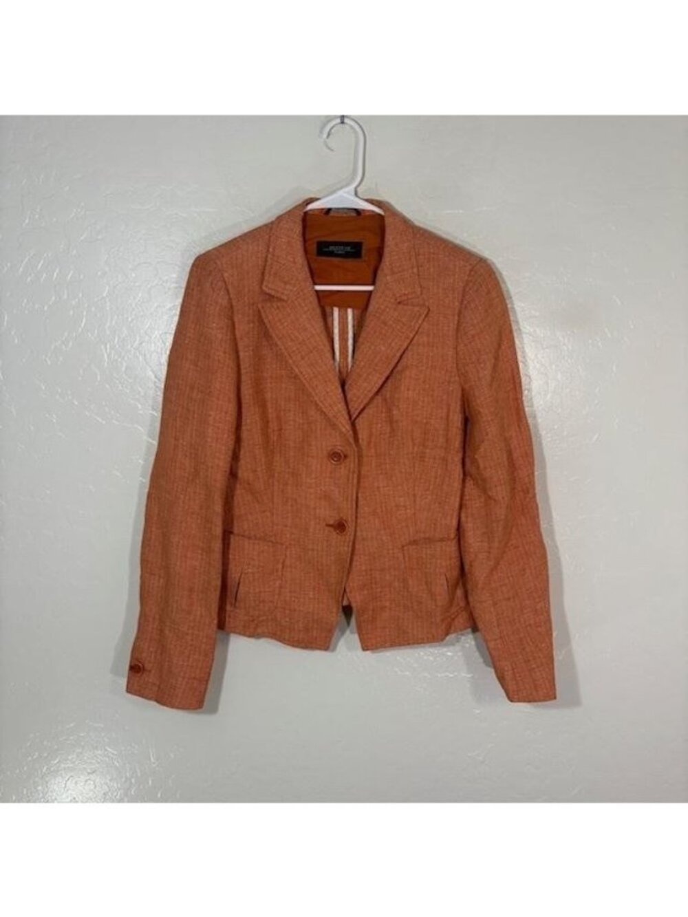 Weekend MaxMara Blazer Womens 12 Orange Linen Cotton Two Button Italy Jacket